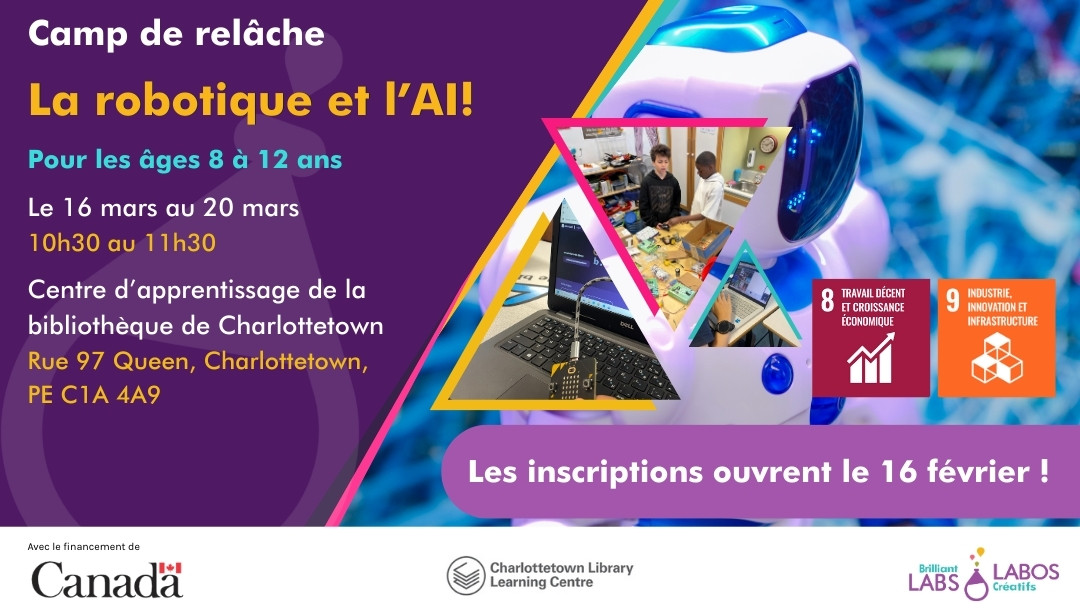 Affiche présentant le programme au Centre d’apprentissage de la bibliothèque de Charlottetown