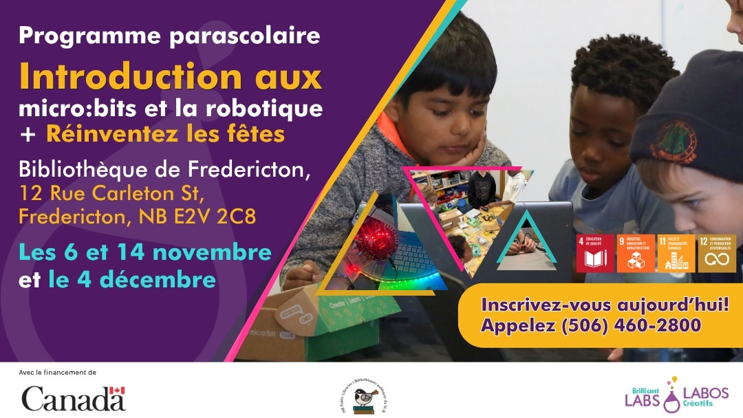 Affiche présentant le programme de Bibliothèque publique de Fredericton