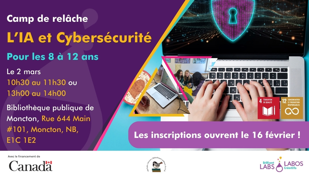 Affiche du programme des vacances de mars de la bibliothèque anglaise de Moncton